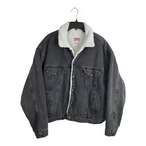 Levis Vintage Men Jacket Size XL Black Denim Sherpa Snaps Trucker 80's Heavy USA